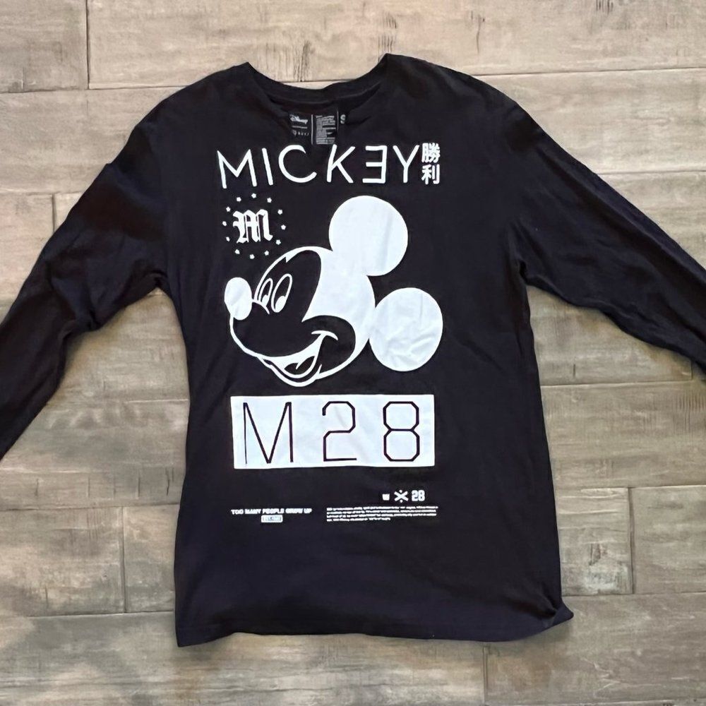 Disney NEFF T-shirt Long Sleeve Black, raw v-neck Mickey Mouse M28 SIZE S.    RS